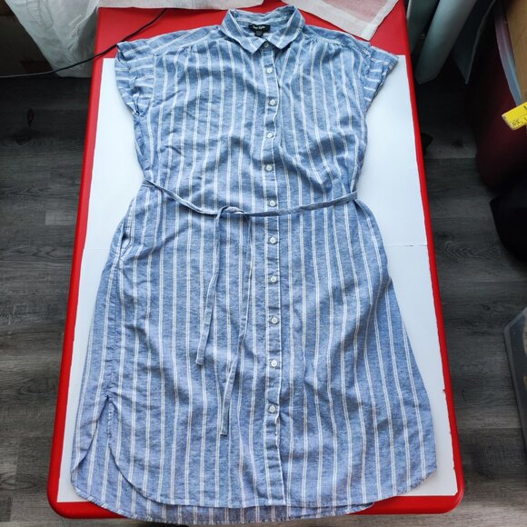 Lord And Taylor Midi Dress women's size L bluish grey white stripes sleeveless - Picture 1 of 11